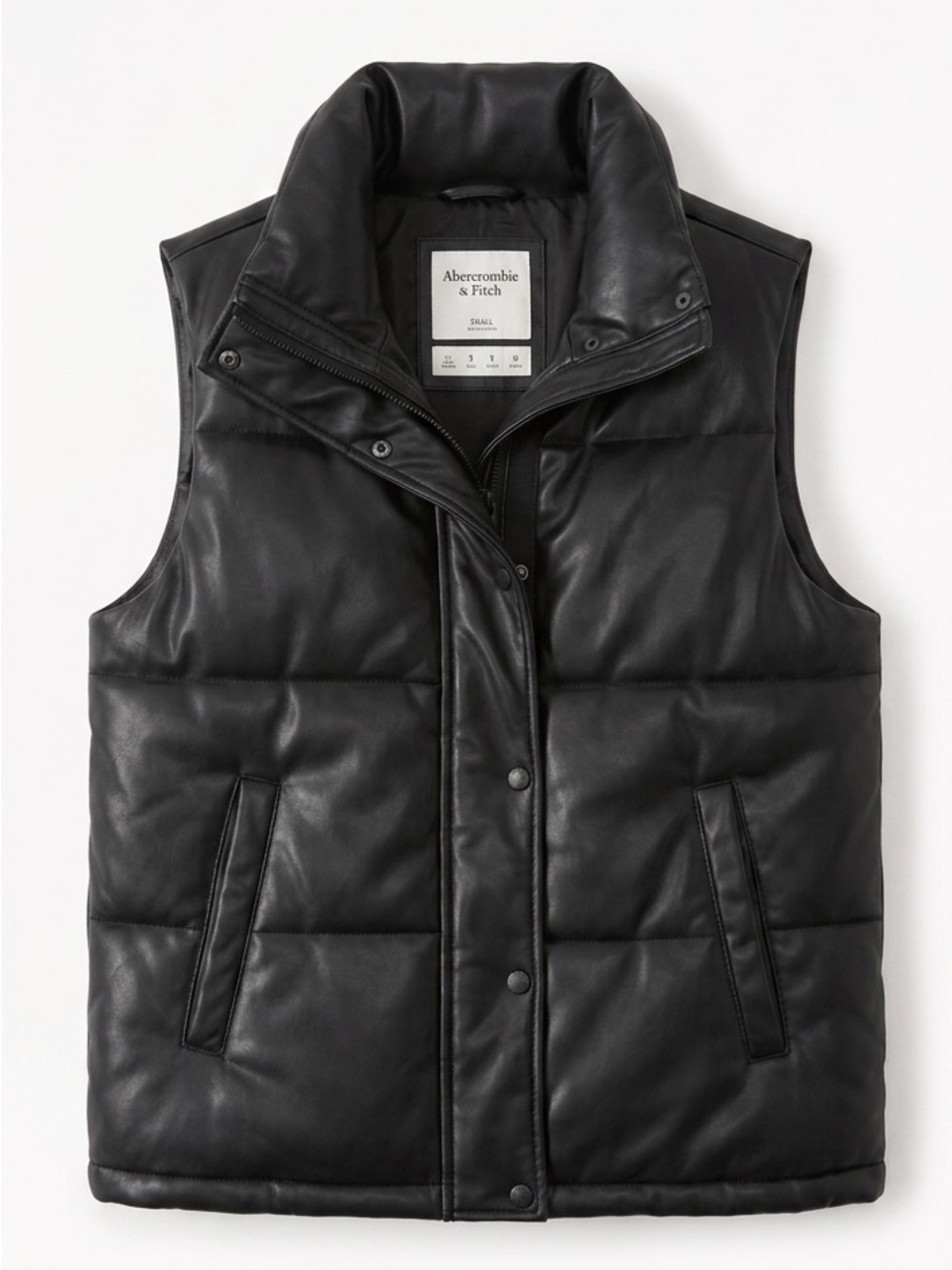 Abercrombie & Fitch Vegan Leather Puffer Vest - Black - Small